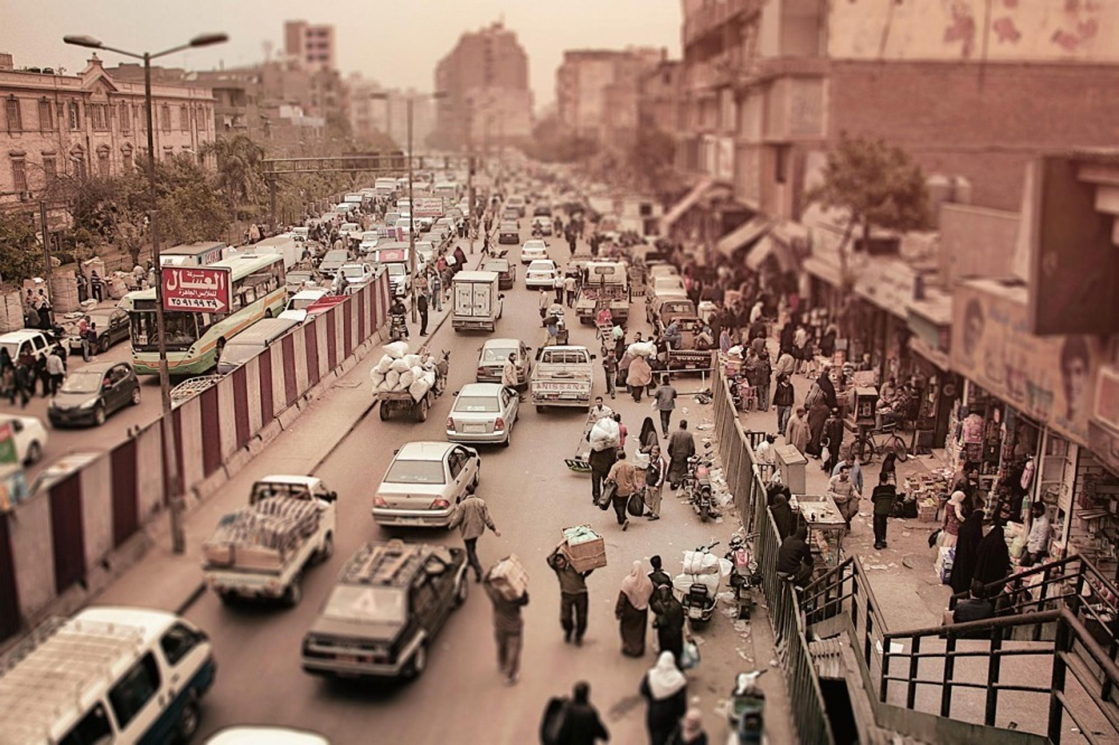 Traffic and pedestrians on the road
