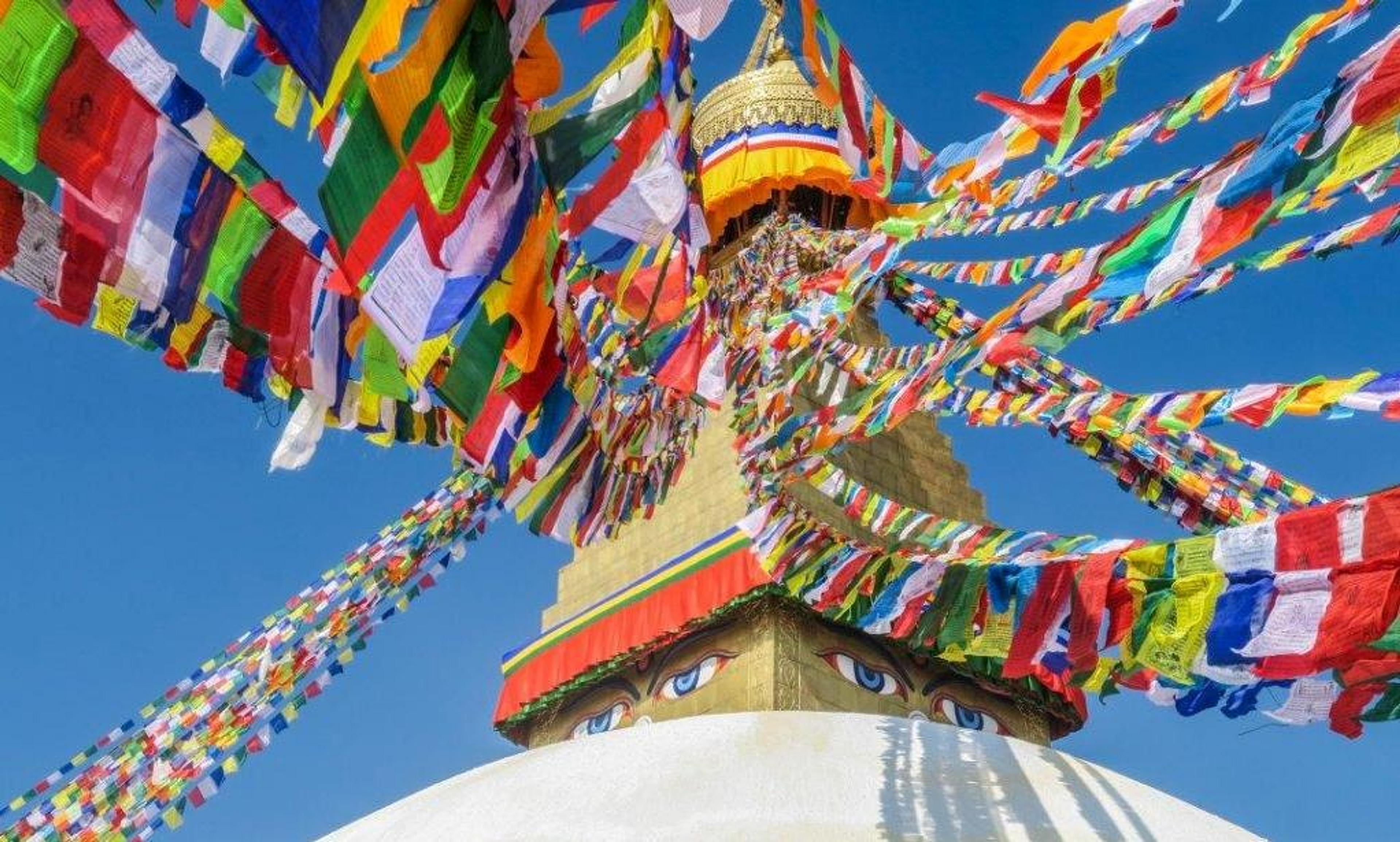 Temple with strings of flags