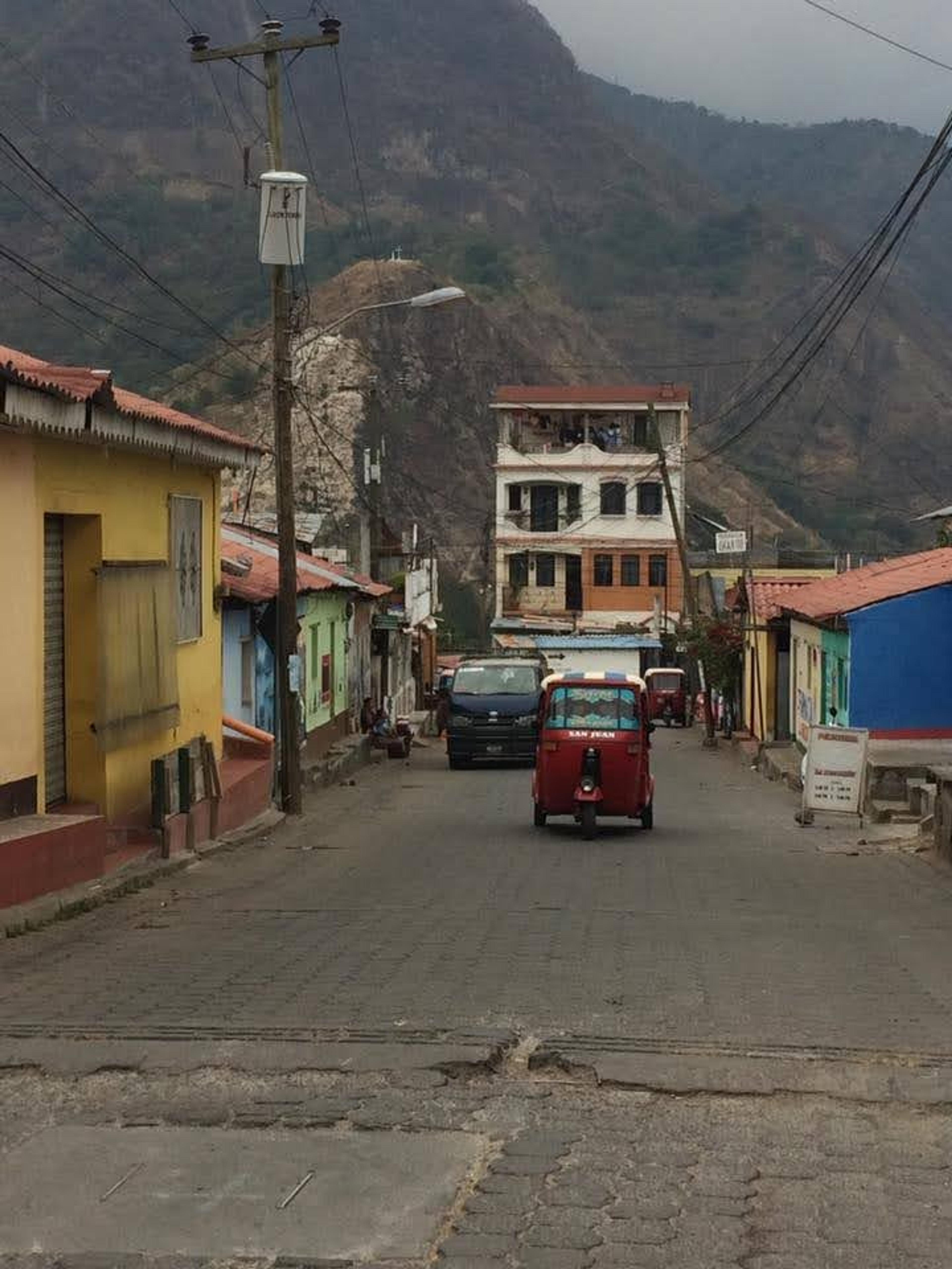 Tuktuk on the streets of mountain village San Juan La Laguna 