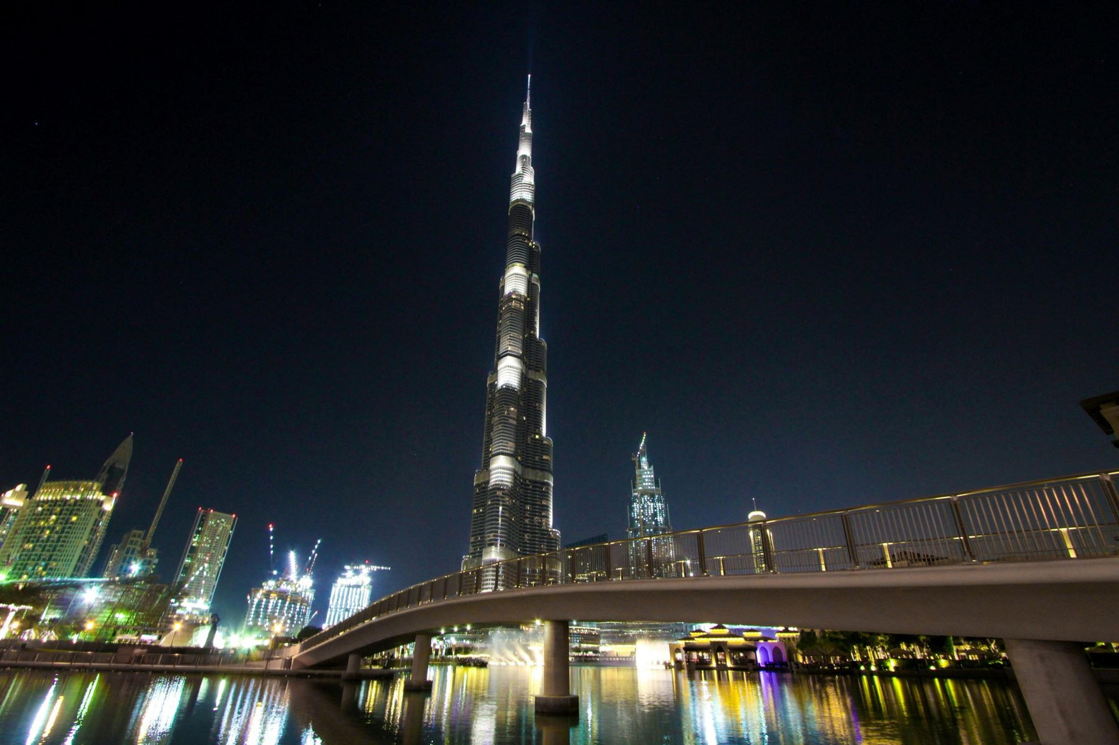 Skyscrapers lit up at night